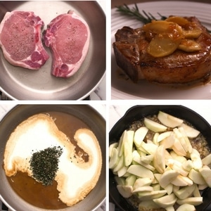 apple cider rosemary pork chops with caramelized apples