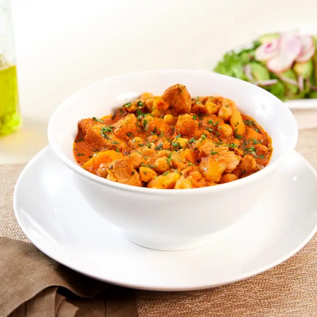 garbanzo and pork stew with calabaza and potatoes