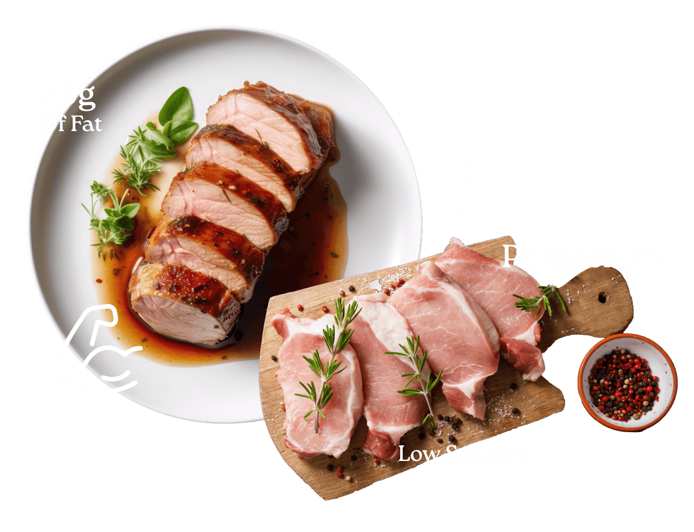 two pork dishes highlighting the potassium and low sodium in pork